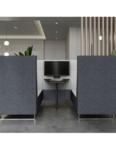 Zone de réunion acoustique avec deux Voo Voo Box et une table centrale noire. - Voo Voo Box
