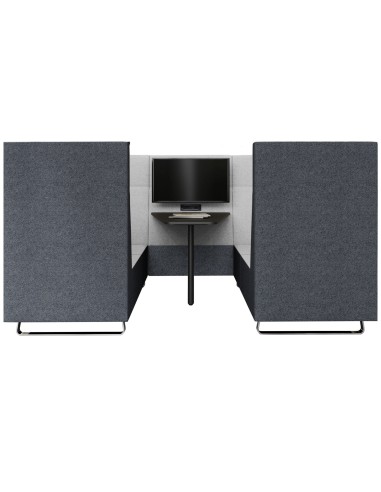 Vue rapprochée d’un module Voo Voo Box avec assises beiges et parois hautes grises. - Voo Voo Box