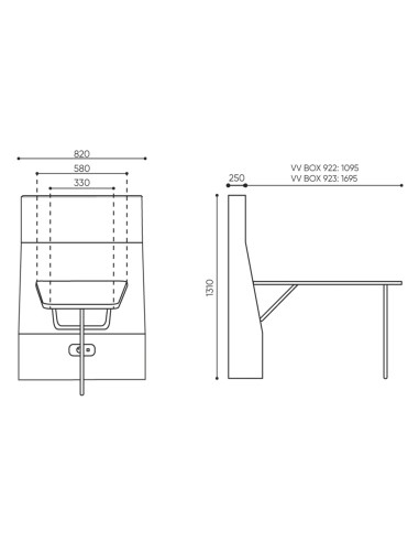 Dimensions du Voo Voo Box, vue de côté et détails des hauteurs. - Voo Voo Box