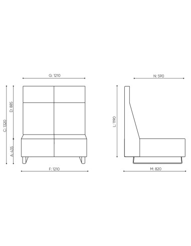 Dimensions du fauteuil Voo Voo High, vues de face et de profil. - Voo Voo High