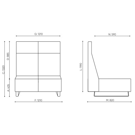 Dimensions du fauteuil Voo Voo High, vues de face et de profil. - Voo Voo High