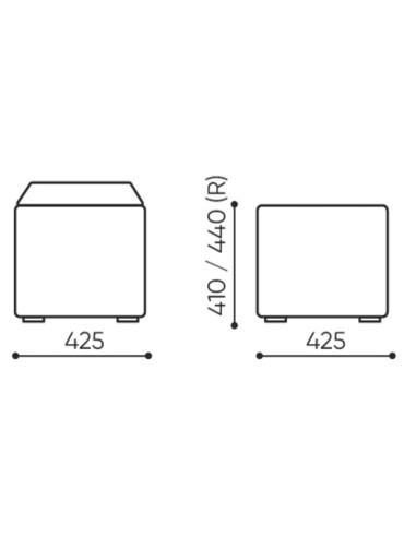 Dimensions du pouf Cube, vue de face et de profil. - Cube