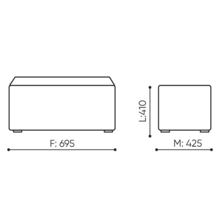 Dimensions du pouf Rectangular Cube, vues de face et de côté. - Rectangular Cube