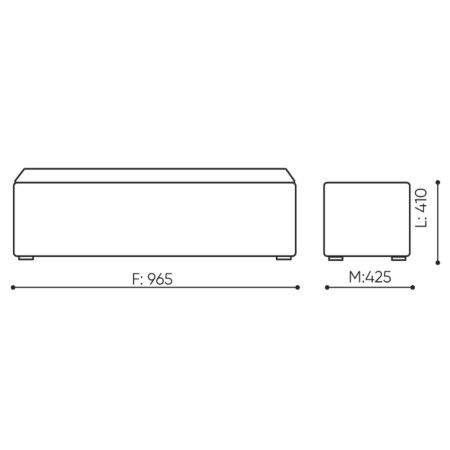 Dimensions du pouf Long Cube, vues de face et de côté. - Long Cube