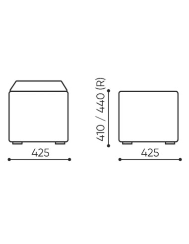 Dimensions du pouf Cube Mobile, vues de face et de profil. - Cube Mobile