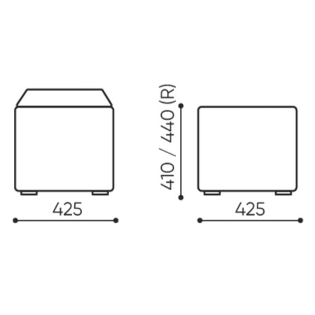Dimensions du pouf Cube Mobile, vues de face et de profil. - Cube Mobile