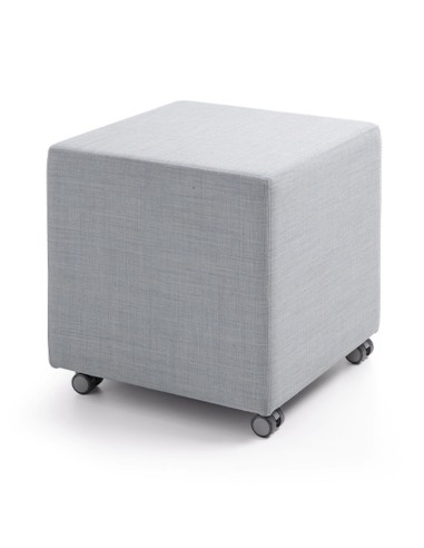 Pouf Cube Mobile avec revêtement en tissu gris et base équipée de roulettes. - Cube Mobile