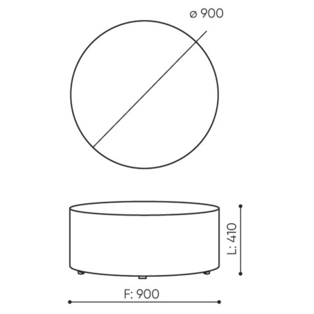 Dimensions du pouf Rondo Large, vues de face et de dessus. - Rondo Large