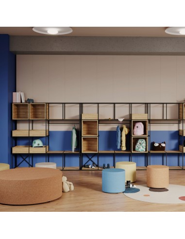 Poufs Rondo XL bleus et beiges dans une salle créative pour enfants. - Rondo XL