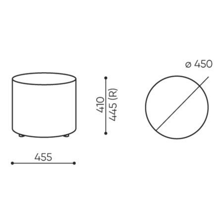 Dimensions du pouf Rondo Small, vues de face et de dessus. - Rondo Small