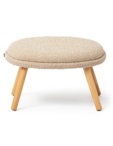 Pouf Vieni en tissu beige texturé avec pieds en bois naturel. - Vieni