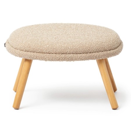 Pouf Vieni en tissu beige texturé avec pieds en bois naturel. - Vieni