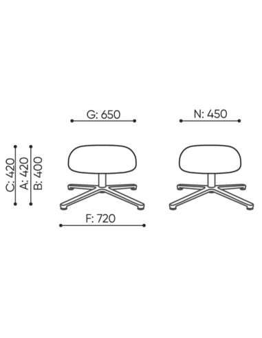 Dimensions du pouf Lightup, vues de face et de dessus. - Vieni