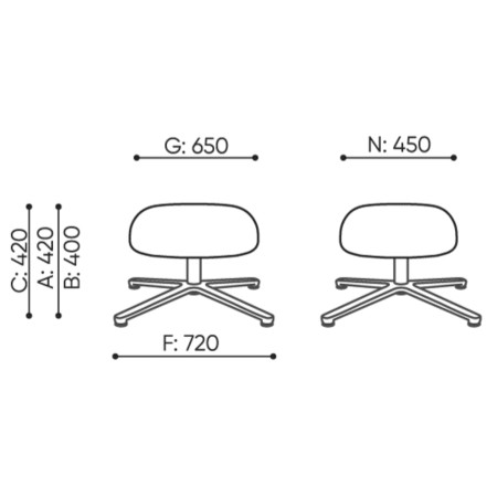 Dimensions du pouf Lightup, vues de face et de dessus. - Vieni