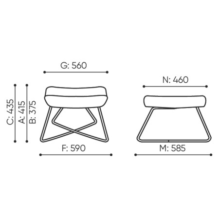 Dimensions du pouf Umm, vues de face et de profil. - Umm