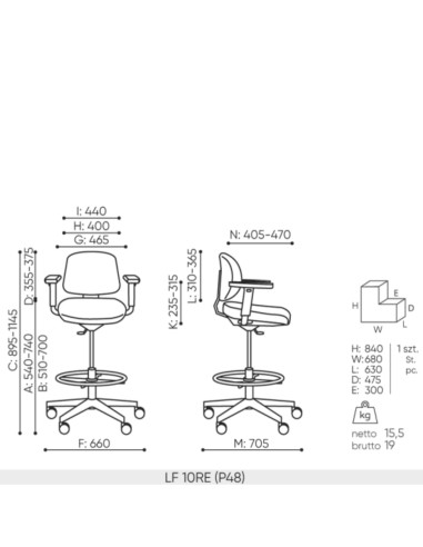 Dimensions chaise Lift 10RE sans accoudoirs – schéma technique