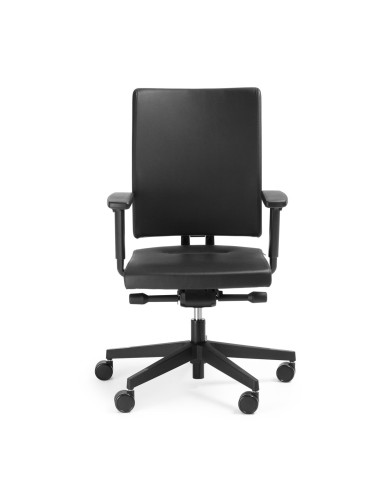 Chaise de bureau Mate MT 102 noire, vue de face, accoudoirs réglables