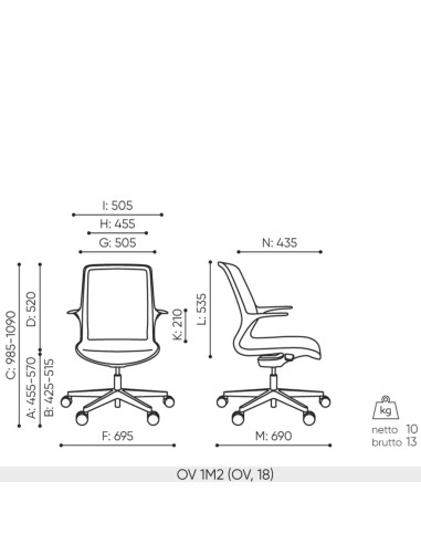 Schéma technique fauteuil Ovidio OV 1M2 – dimensions complètes