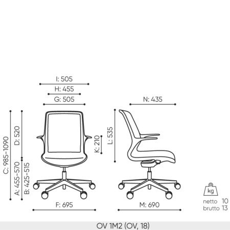 Schéma technique fauteuil Ovidio OV 1M2 – dimensions complètes