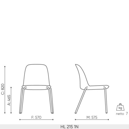 Dimensions techniques de la chaise Haali HL 215 1N