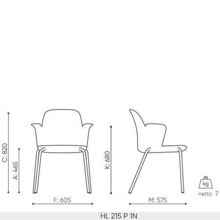 Dimensions de la chaise de réunion Haali avec accoudoirs