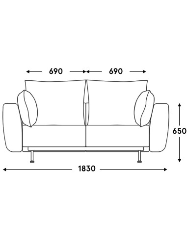 plan technique canapé 2 places avec accoudoirs larges – Lotus design Yonoh Studio