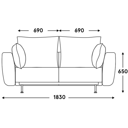 plan technique canapé 2 places avec accoudoirs larges – Lotus design Yonoh Studio