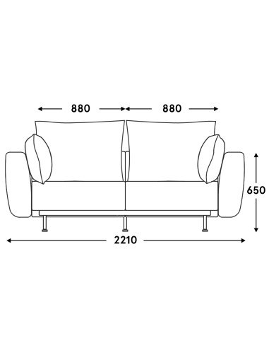 plan technique canapé 2 places avec accoudoirs larges – Lotus