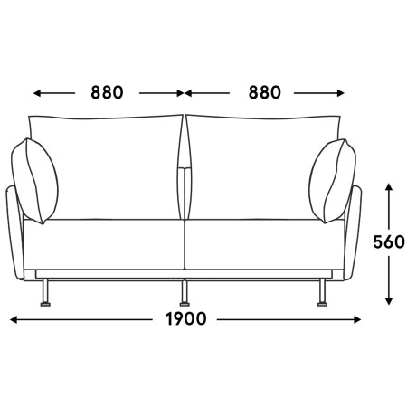 schéma canapé 2 places avec accoudoirs fins – Lotus mobilier professionnel
