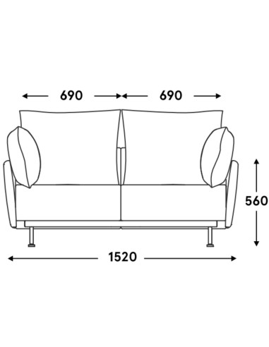 schéma canapé professionnel 2 places avec accoudoirs fins – Lotus dimensions 1520 x 940 x 880 mm