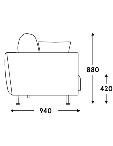 vue latérale canapé 2 places avec accoudoirs larges – Lotus profondeur 940 mm