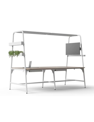 Table haute de bureau 2400x1400 mm ROUND Multipurpose avec structure métal et accessoires modulables