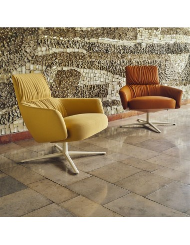 Fauteuils Grand Grace cuir et tissu ocre avec dossier inclinable