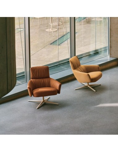 Fauteuils Grand Grace Toro cuir L04 et tissu Atlantic A-61270 RAL0608005 sur base blanche – monbureau