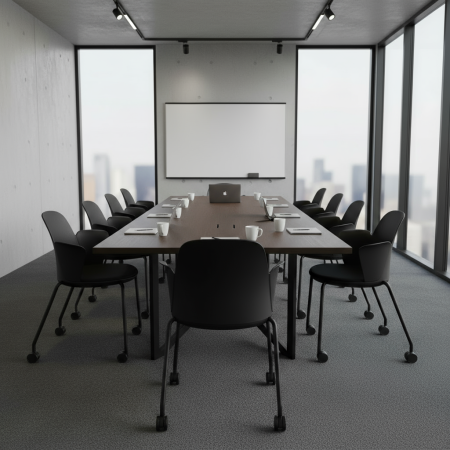 Chaise de réunion Haali HL 240 P noire à roulettes avec accoudoirs - vue de 34 avant 2