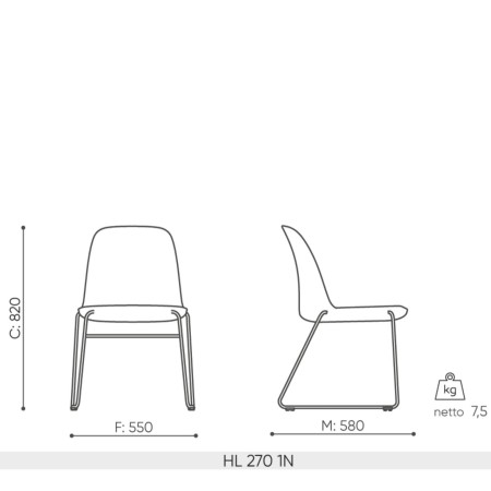 Vue technique chaise Haali HL 270 avec dimensions détaillées