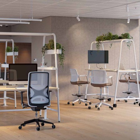 Salle de coworking avec table haute et basse Round Multifonctions pour bureaux professionnels