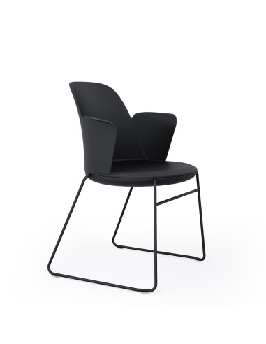 Chaise d'accueil moderne Haali avec accoudoirs, idéale pour les espaces collaboratifs en noir