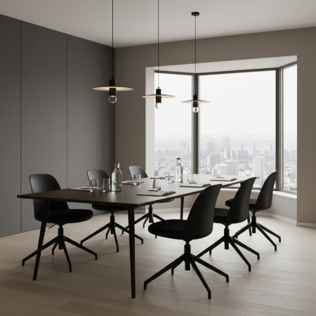 Salle de réunion simple avec chaises noires rotatives et moderne - Haali 4R