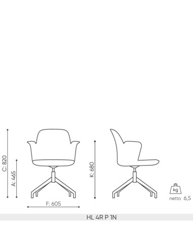 Dimensions de la chaise Haali avec rotation 4R