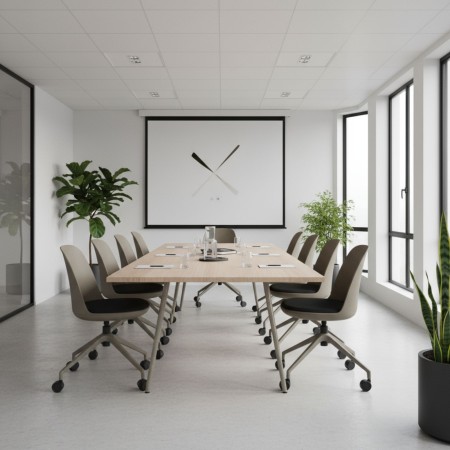 Salle de réunion chaleureuse avec chaises à roulettes réglables Haali 4W