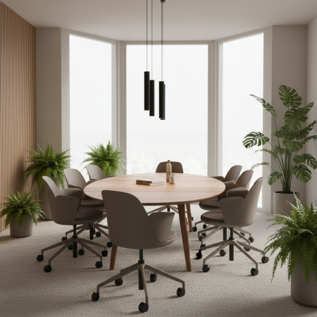 Salle de réunion avec des chaises confortables avec accoudoirs - haali sur roulettes table ronde