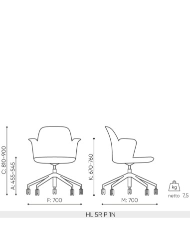 Dimensions de la chaise Haali HL 5R P