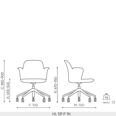 Dimensions de la chaise Haali HL 5R P