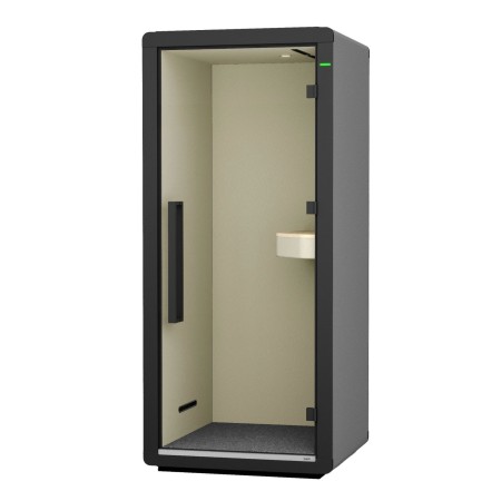 Cabine acoustique Flathouse avec porte vitrée et intérieur clair. - Flathouse
