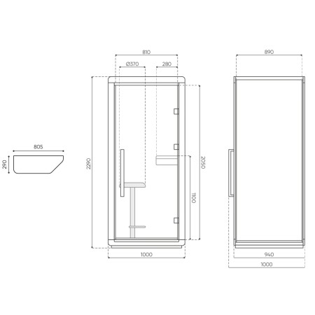 Dimensions de la cabine acoustique Flathouse. - Flathouse