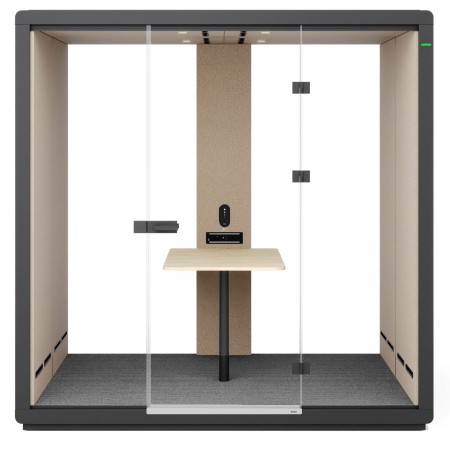 Cabine Flathouse vue de côté avec porte vitrée et structure insonorisée. - Flathouse