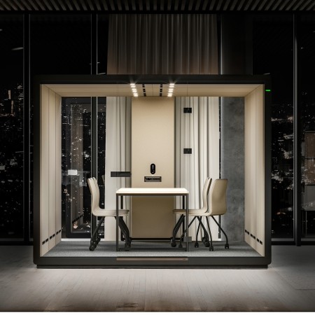 Cabine acoustique Flathouse avec assises confortables et éclairage intégré. - Flathouse