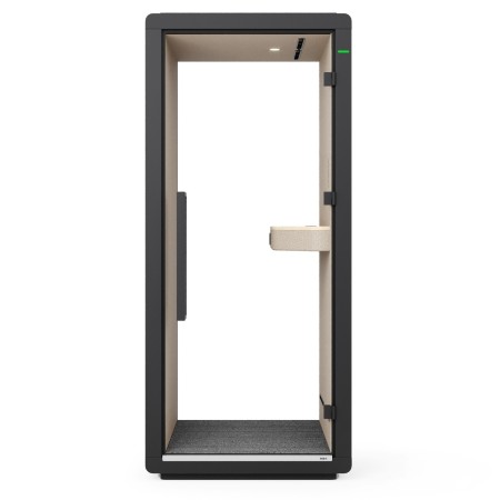 Vue latérale de la cabine Flathouse, structure isolante et porte vitrée. - Flathouse