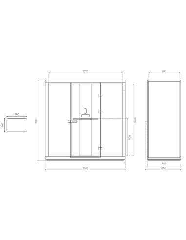 Dimensions de la cabine Flathouse vue intérieure. - Flathouse